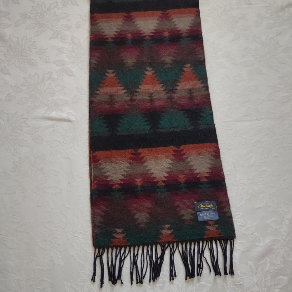Made in Italy Southwestern Aztec motif scarf fringe